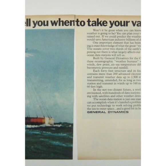 General Dynamics Ocean Weather Station Advertisement 1960s Print Ad 2 Pages READ - Picture 2 of 2